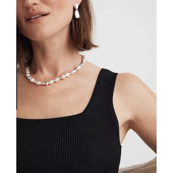 Madewell Square Neck Ribbed Tank Top Black XL Viscose Knit NWT Minimalist - Picture 6 of 10